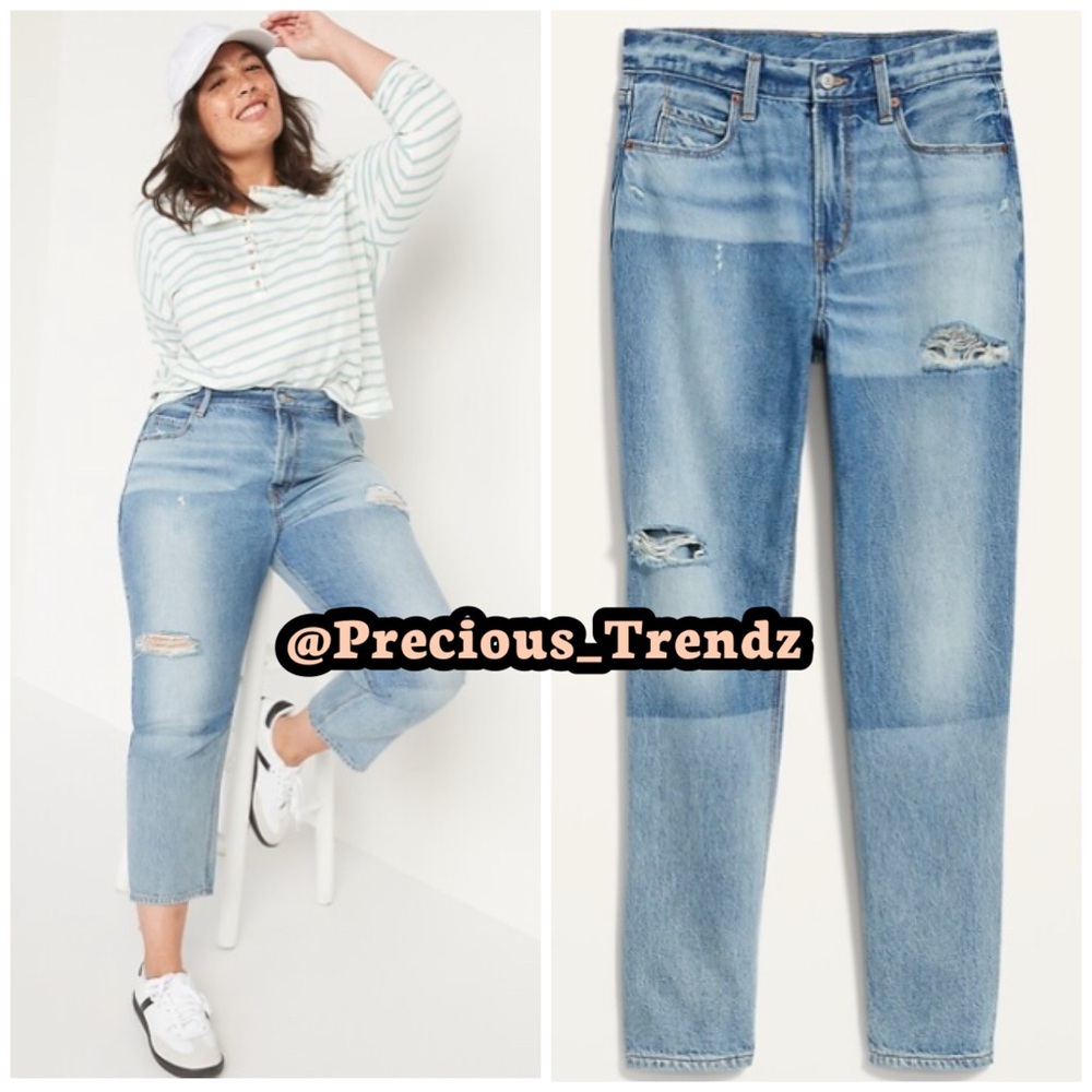 📦 High-Waisted Slouchy Straight Cropped Ripped Non-Stretch Jeans